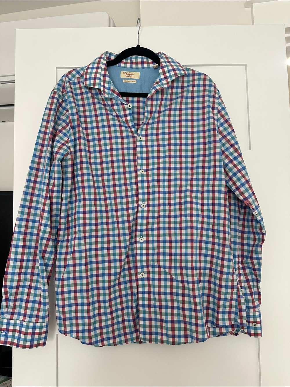 Penguin Men's Checked Button-Up Shirt in Blue, Green & Red - Classic Casual